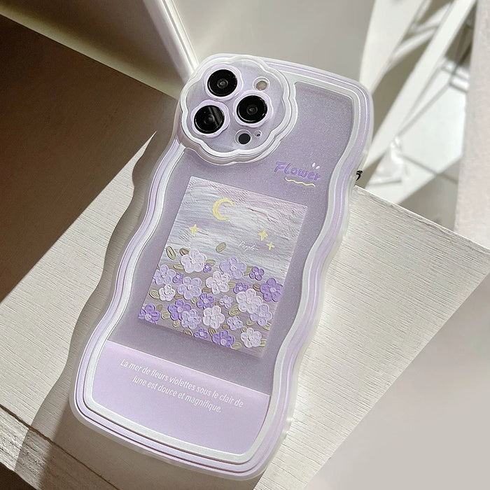 For iPhone 12 Pro Max Clear Phone Shell Oil Painting Pattern Cover TPU Phone Case with Flower Decor Hand Strap - 7