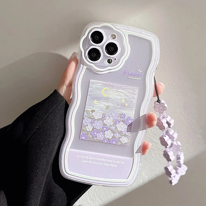 For iPhone 14 Pro Flexible TPU Phone Case Oil Painting Pattern Mobile Phone Shell with Flower Decor Hand Strap - 5