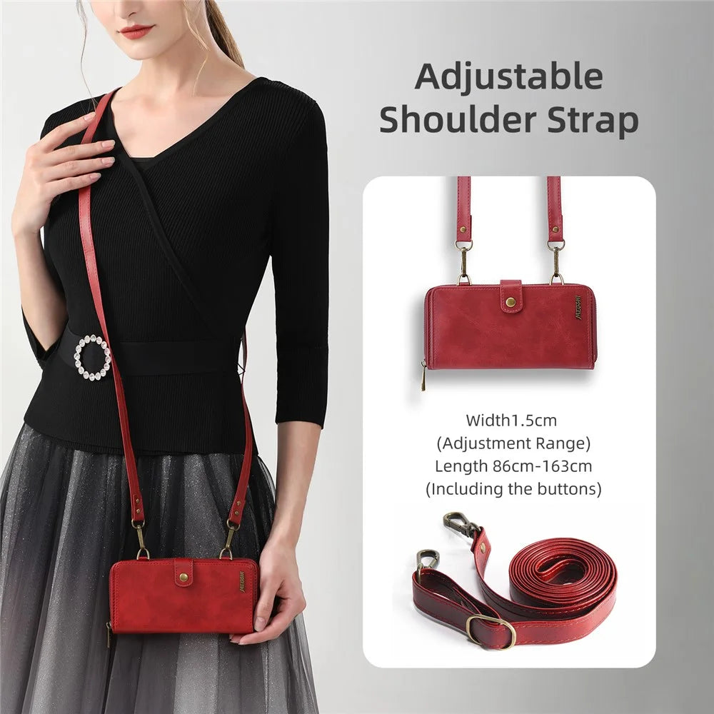MEGSHI 020 Series for Samsung Galaxy A14 4G / 5G Leather Phone Case Detachable 2-in-1 Wallet Stand Cover - Red - 7