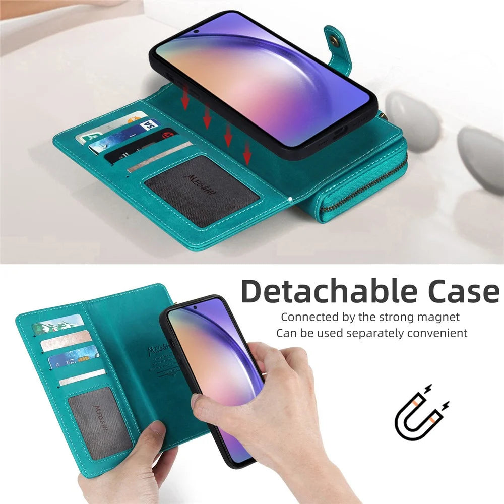 MEGSHI 020 Series for Samsung Galaxy A54 5G Detachable 2-in-1 Phone Wallet Case PU Leather Stand Multi-Function Cover - Blue - 3