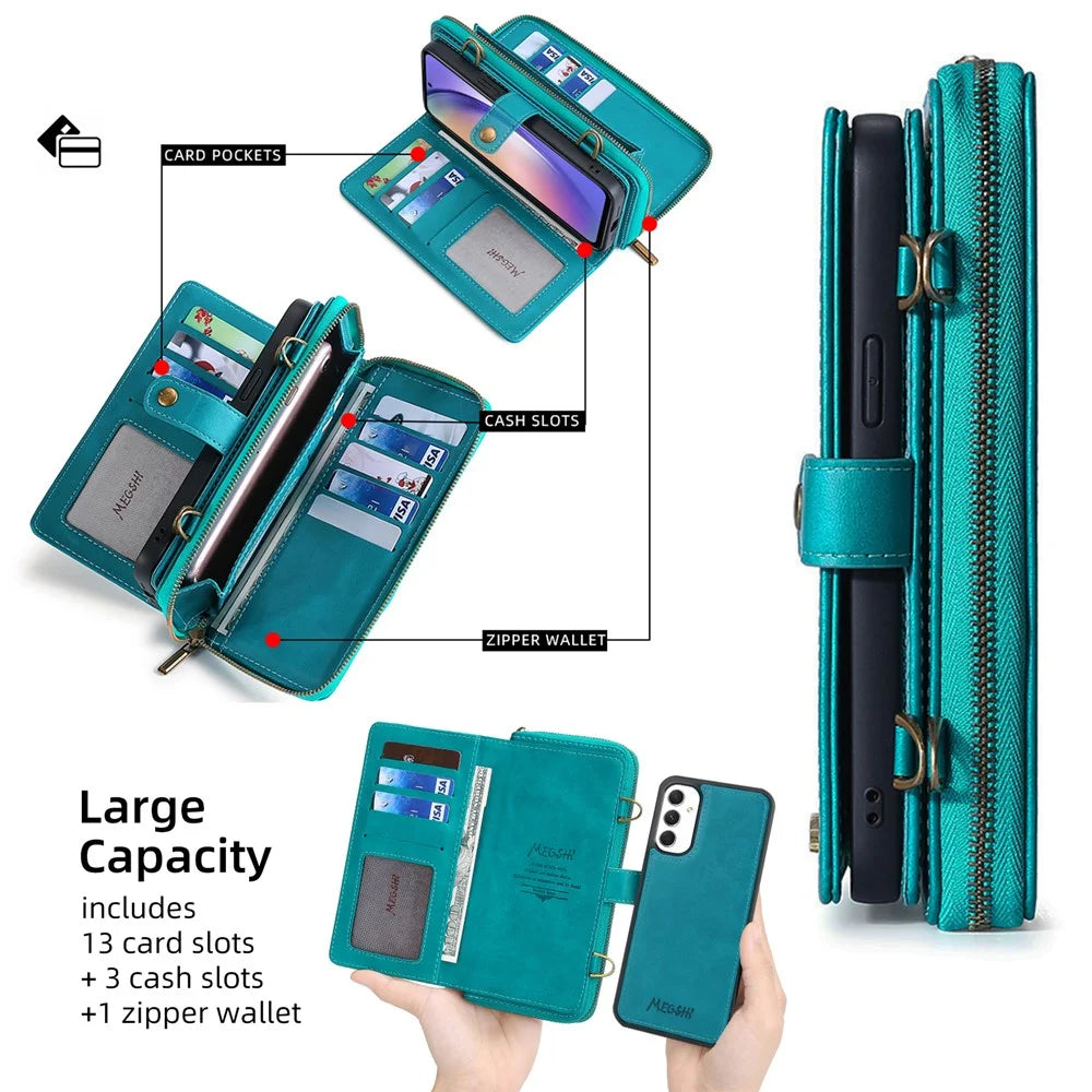 MEGSHI 020 Series for Samsung Galaxy A54 5G Detachable 2-in-1 Phone Wallet Case PU Leather Stand Multi-Function Cover - Blue - 5