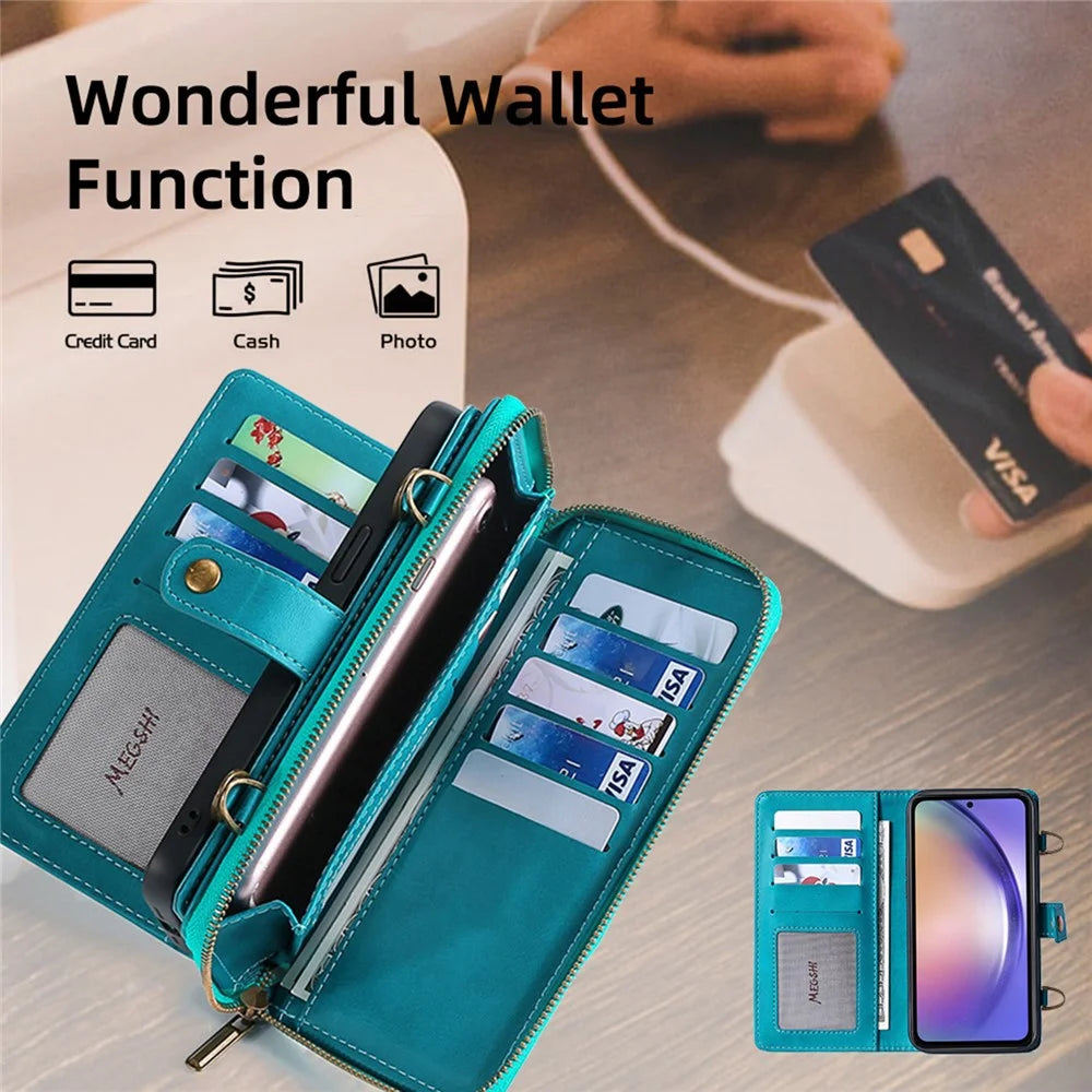 MEGSHI 020 Series for Samsung Galaxy A54 5G Detachable 2-in-1 Phone Wallet Case PU Leather Stand Multi-Function Cover - Blue - 6