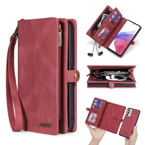 MEGSHI 017 Series For Samsung Galaxy A23 5G (Global Version) / A23 4G Detachable Magnetic Cover Zipper Wallet PU Leather Phone Case - Red - 1