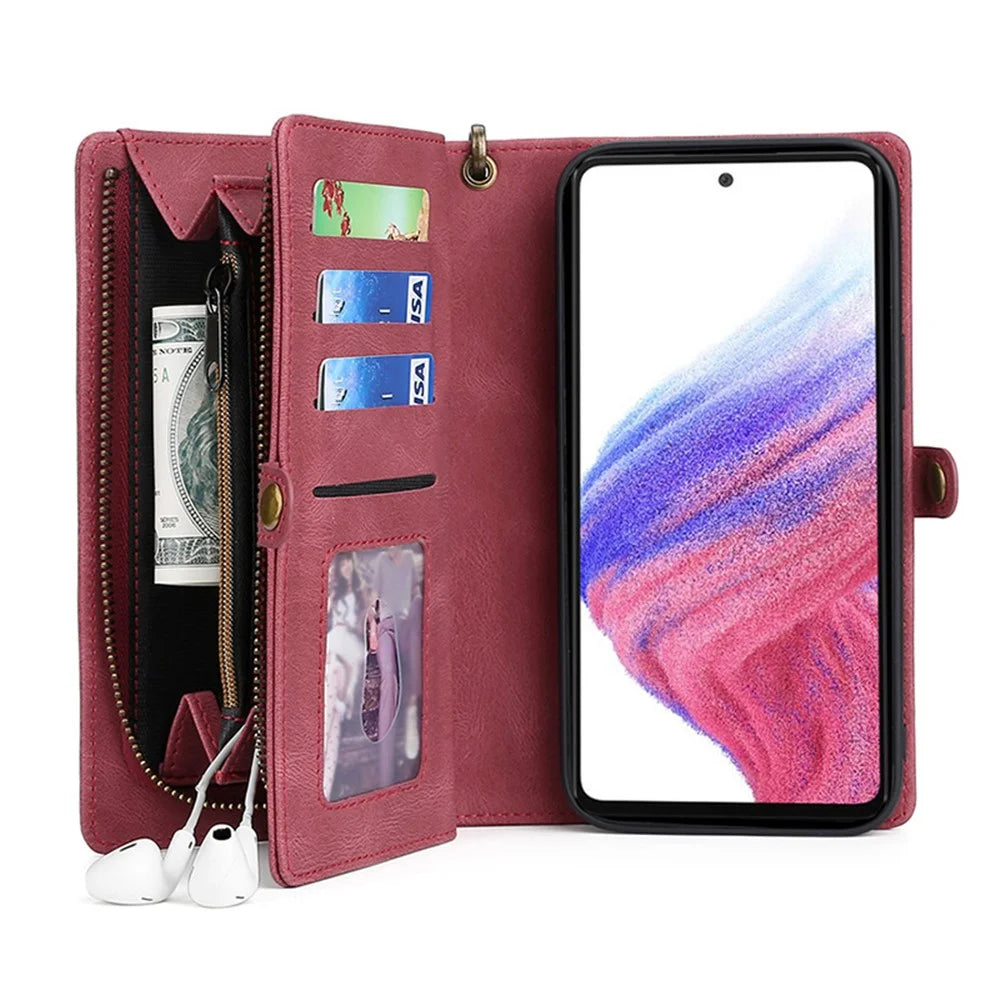 MEGSHI 017 Series For Samsung Galaxy A23 5G (Global Version) / A23 4G Detachable Magnetic Cover Zipper Wallet PU Leather Phone Case - Red - 2