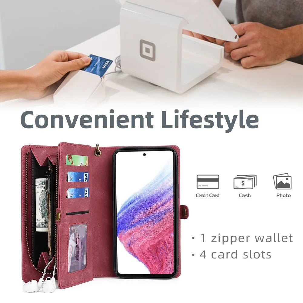 MEGSHI 017 Series For Samsung Galaxy A23 5G (Global Version) / A23 4G Detachable Magnetic Cover Zipper Wallet PU Leather Phone Case - Red - 7
