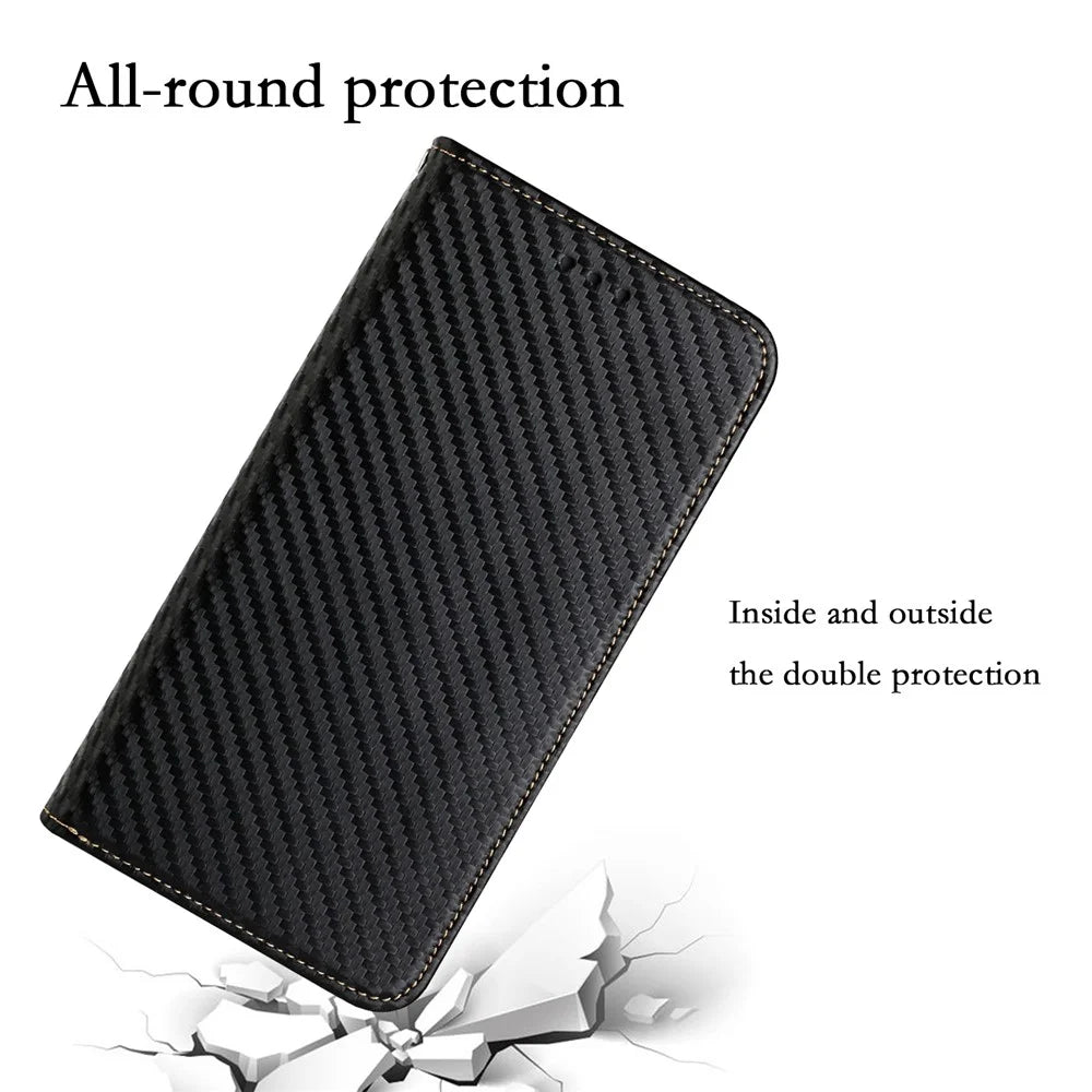 For iPhone 15 Pro Carbon Fiber Texture PU Leather+TPU Wallet Case Stand Phone Cover - Black - 5