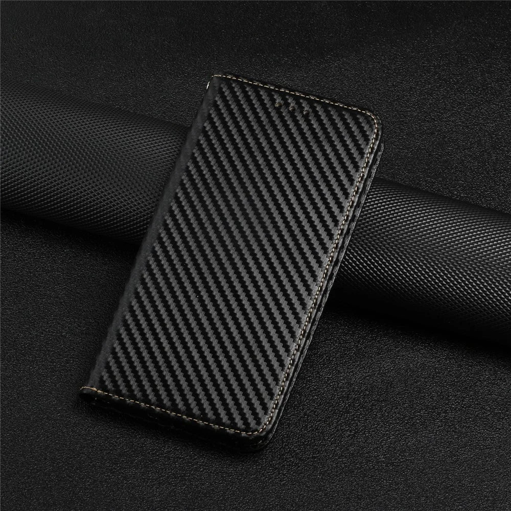 For iPhone 15 Pro Max Carbon Fiber Texture PU Leather+TPU Wallet Case Foldable Stand Phone Cover - Black - 6