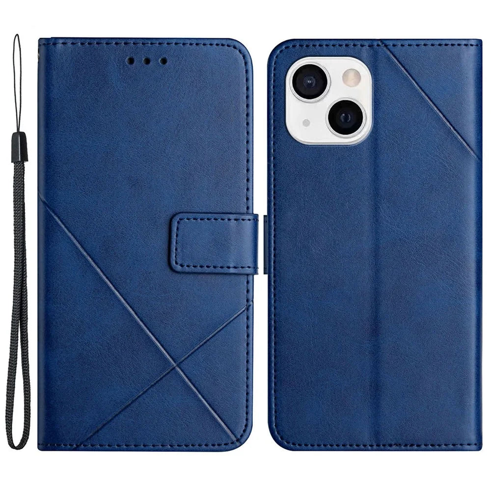 PU Leather Cover for iPhone 15 , Wallet Stand Imprinted Anti-drop Phone Case - Blue - 1