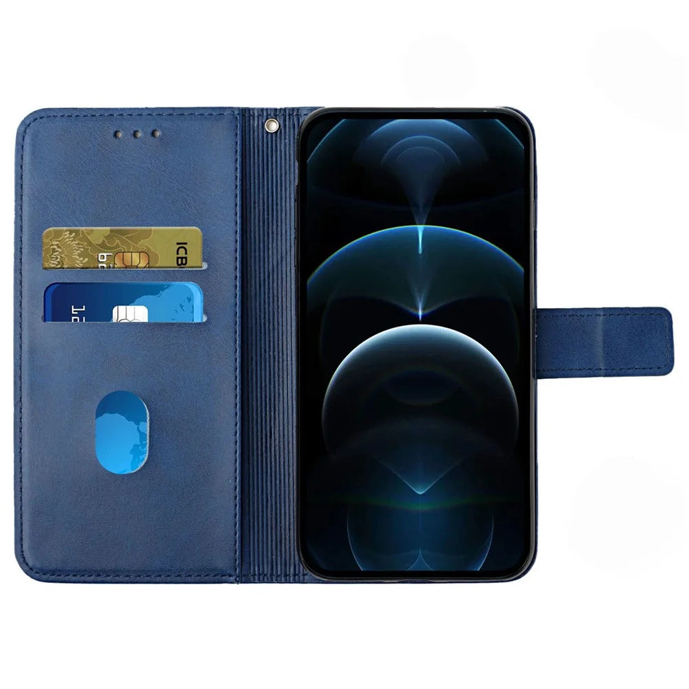 PU Leather Cover for iPhone 15 , Wallet Stand Imprinted Anti-drop Phone Case - Blue - 2