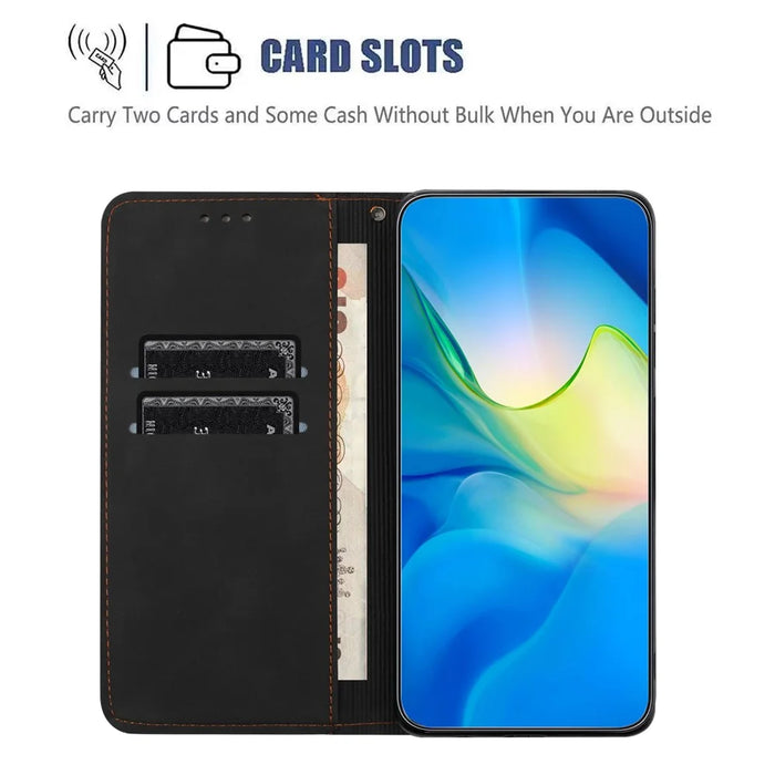 Wallet Case for iPhone 15 Pro Stand Shell PU Leather Retro Flower Imprinted Phone Cover - Black - 4