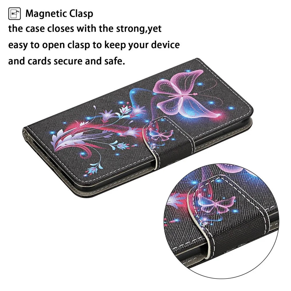 For iPhone 15 Pro Max PU Leather Wallet Case Pattern Printing Stand Cross Texture Phone Cover with Strap - Fluorescent Butterflies - 4