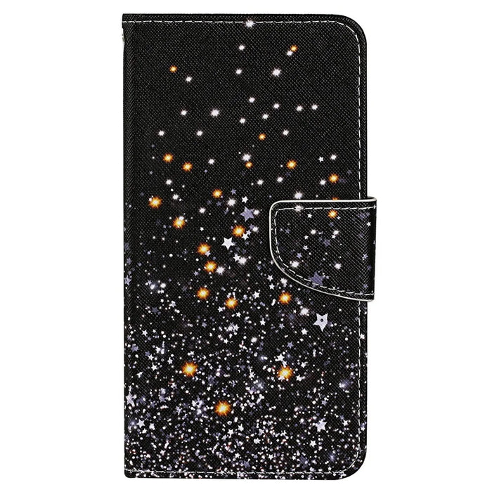 For iPhone 15 Pro Pattern Printing PU Leather Phone Case Cross Texture Wallet Stand Cover with Strap - Shattered Stars - 7