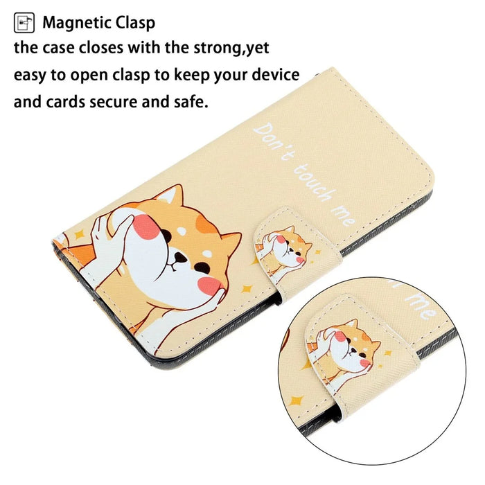 For iPhone 15 Plus Pattern Printing Flip Stand Cover PU Leather Cross Texture Wallet Phone Case with Strap - Akita Dog - 4