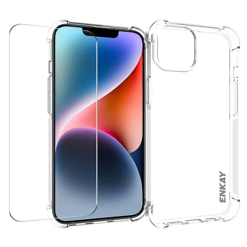 ENKAY HAT PRINCE For iPhone 14 Non-slip TPU Case Clear Phone Cover with High Aluminium-silicon Glass Screen Film - 1