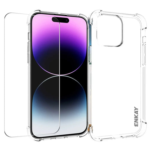 ENKAY HAT PRINCE For iPhone 14 Pro Drop-proof Phone Case Clear TPU Cover with High Aluminium-silicon Glass Screen Film - 1