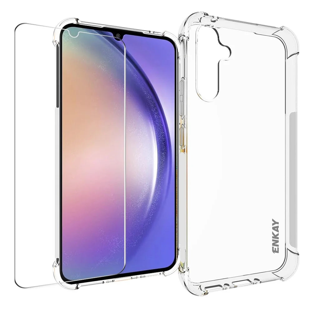 ENKAY HAT PRINCE For Samsung Galaxy A34 5G Clear TPU Case Shockproof Phone Cover with High Aluminium-silicon Glass Screen Film - 1