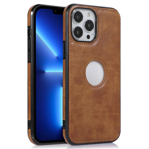 Logo View Phone Case for iPhone 13 Pro Max 6.7 inch Protective Slim Case Soft TPU+PU Phone Cover - Brown - 1
