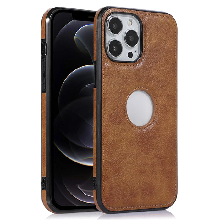 Shockproof Case for iPhone 12 Pro Max 6.7 inch Logo View Phone Case Soft TPU+PU Phone Cover - Brown - 1