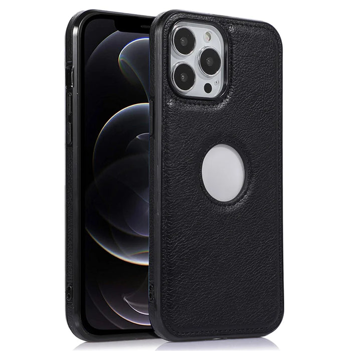 Anti-Drop Phone Case for iPhone 12 Pro 6.1 inch Logo View Soft TPU+PU Phone Cover - Black - 1