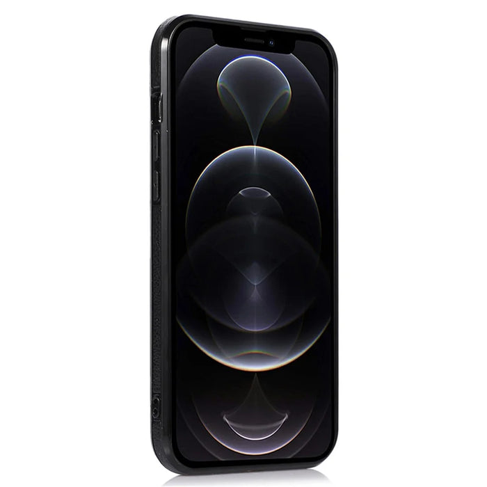 Anti-Drop Phone Case for iPhone 12 Pro 6.1 inch Logo View Soft TPU+PU Phone Cover - Black - 3