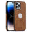 Soft TPU+PU Phone Case for iPhone 14 Pro Max Shockproof Slim Case Logo View Phone Cover - Brown - 1