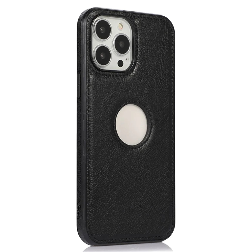 Anti-Drop Phone Cover for iPhone 14 Pro Logo View Shockproof Case Soft TPU+PU Phone Case - Black - 2