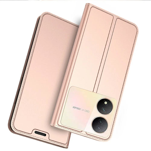 For vivo Y100 5G Slim-Fit Phone Cover Card Slot PU Leather Shell Drop Protection Phone Stand Case - Rose Gold - 1