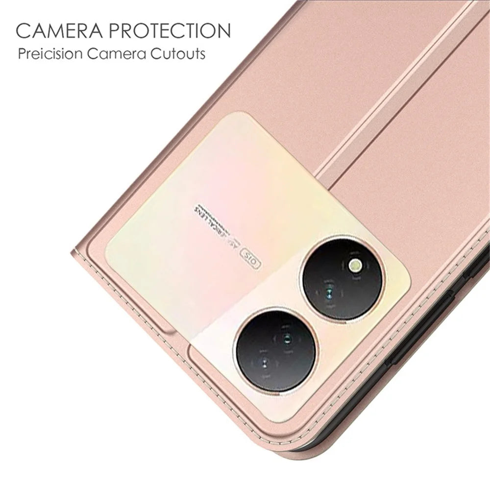 For vivo Y100 5G Slim-Fit Phone Cover Card Slot PU Leather Shell Drop Protection Phone Stand Case - Rose Gold - 2