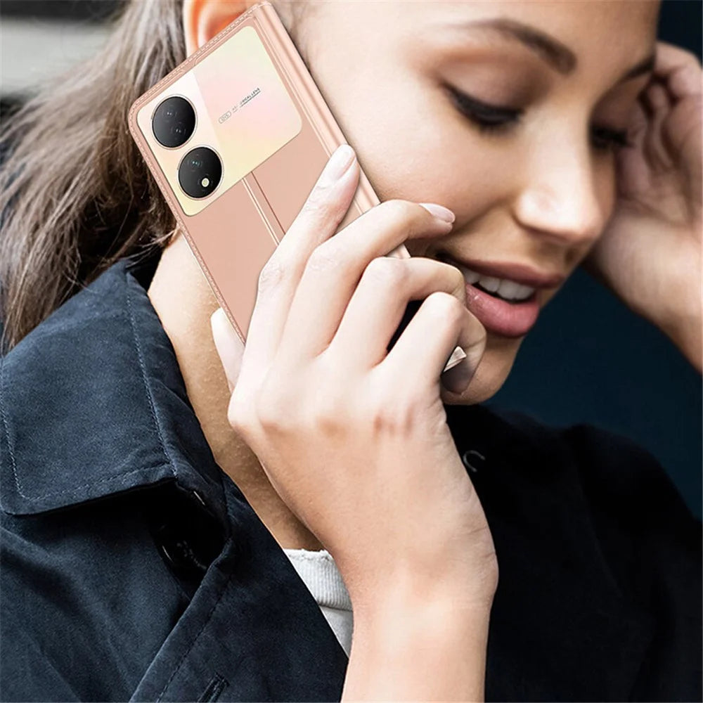 For vivo Y100 5G Slim-Fit Phone Cover Card Slot PU Leather Shell Drop Protection Phone Stand Case - Rose Gold - 5