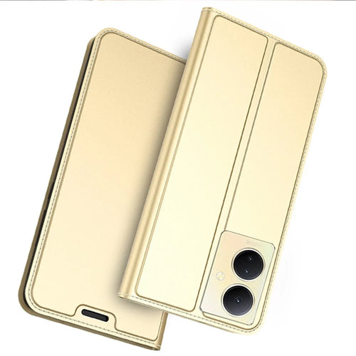 For vivo V29 Lite 5G Card Slot PU Leather Flip Phone Cover Stand Shell Full Protection Phone Case - Gold - 1