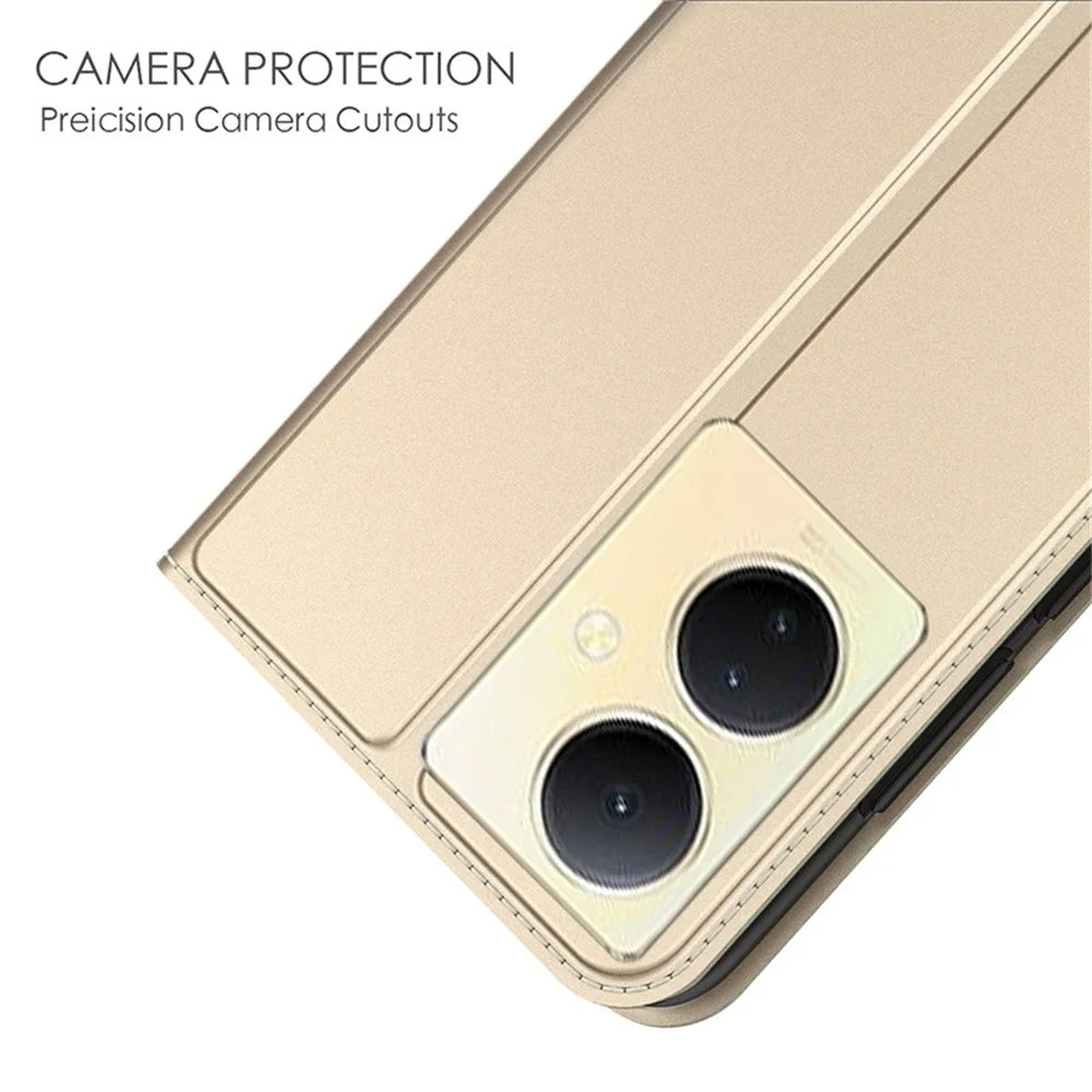 For vivo V29 Lite 5G Card Slot PU Leather Flip Phone Cover Stand Shell Full Protection Phone Case - Gold - 2