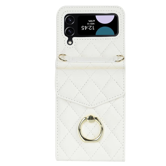 Multiple Card Slots Phone Case for Samsung Galaxy Z Flip3 5G, RFID Blocking Ring Kickstand Leather+PC Cover - White - 2