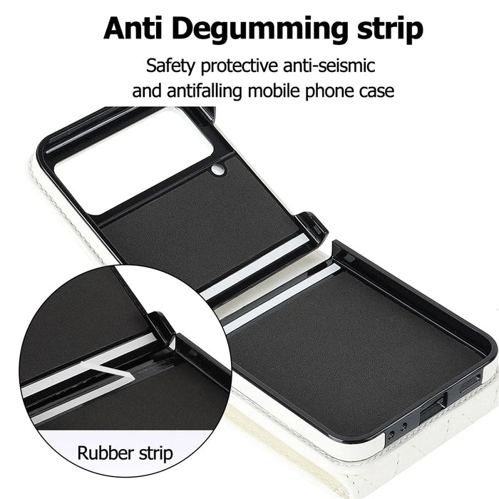 Multiple Card Slots Phone Case for Samsung Galaxy Z Flip3 5G, RFID Blocking Ring Kickstand Leather+PC Cover - White - 6