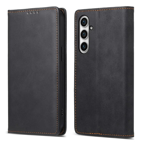 DF-05 For Samsung Galaxy S23 FE RFID Blocking Protection Phone Case Leather Wallet Stand Cover - Black - 1