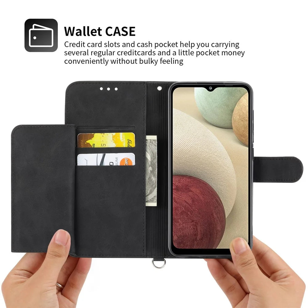 Shockproof Phone Case for Samsung Galaxy S23 FE Imprinted Flower Leather Wallet Stand Cover with 2 Straps - Black - 4