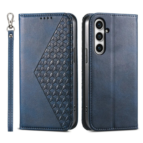 Leather Phone Case for Samsung Galaxy S23 FE Imprinted Rhombus Pattern Wallet Stand Cover - Blue - 1