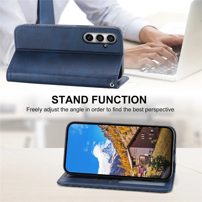 Leather Phone Case for Samsung Galaxy S23 FE Imprinted Rhombus Pattern Wallet Stand Cover - Blue - 4