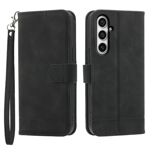DIERFENG DF-03 for Samsung Galaxy S23 FE Leather Wallet Phone Case Lines Imprint Anti-drop Cover with Stand - Black - 1