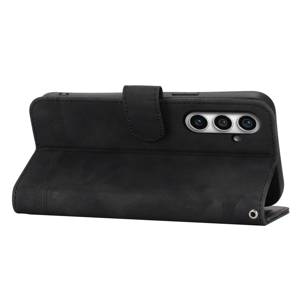 DIERFENG DF-03 for Samsung Galaxy S23 FE Leather Wallet Phone Case Lines Imprint Anti-drop Cover with Stand - Black - 2