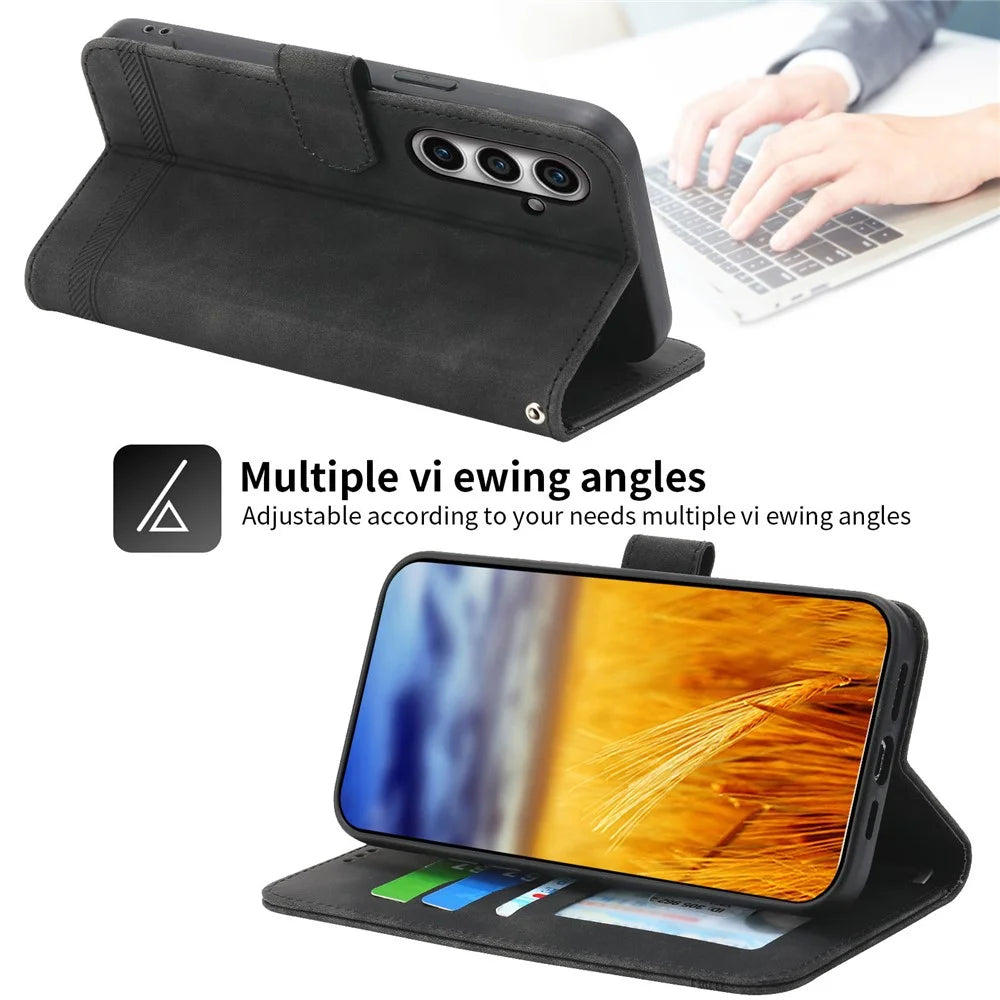 DIERFENG DF-03 for Samsung Galaxy S23 FE Leather Wallet Phone Case Lines Imprint Anti-drop Cover with Stand - Black - 4