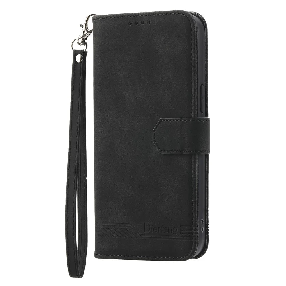 DIERFENG DF-03 for Samsung Galaxy S23 FE Leather Wallet Phone Case Lines Imprint Anti-drop Cover with Stand - Black - 7