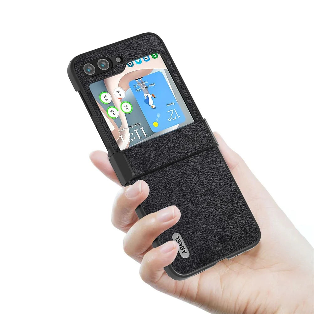 ABEEL For Samsung Galaxy Z Flip5 5G Phone Case Drop-Proof Litchi Texture PU Leather Coated PC Cover - Black - 3