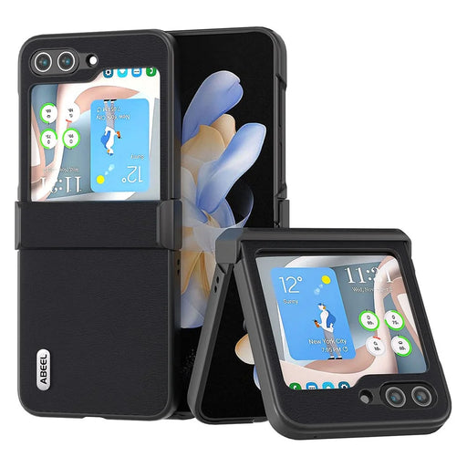 ABEEL Shockproof Case for Samsung Galaxy Z Flip5 5G Anti-Drop Slim Textured PU+PC Phone Cover - Black - 1