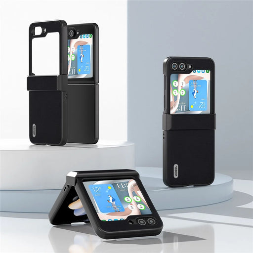 ABEEL Shockproof Case for Samsung Galaxy Z Flip5 5G Anti-Drop Slim Textured PU+PC Phone Cover - Black - 2