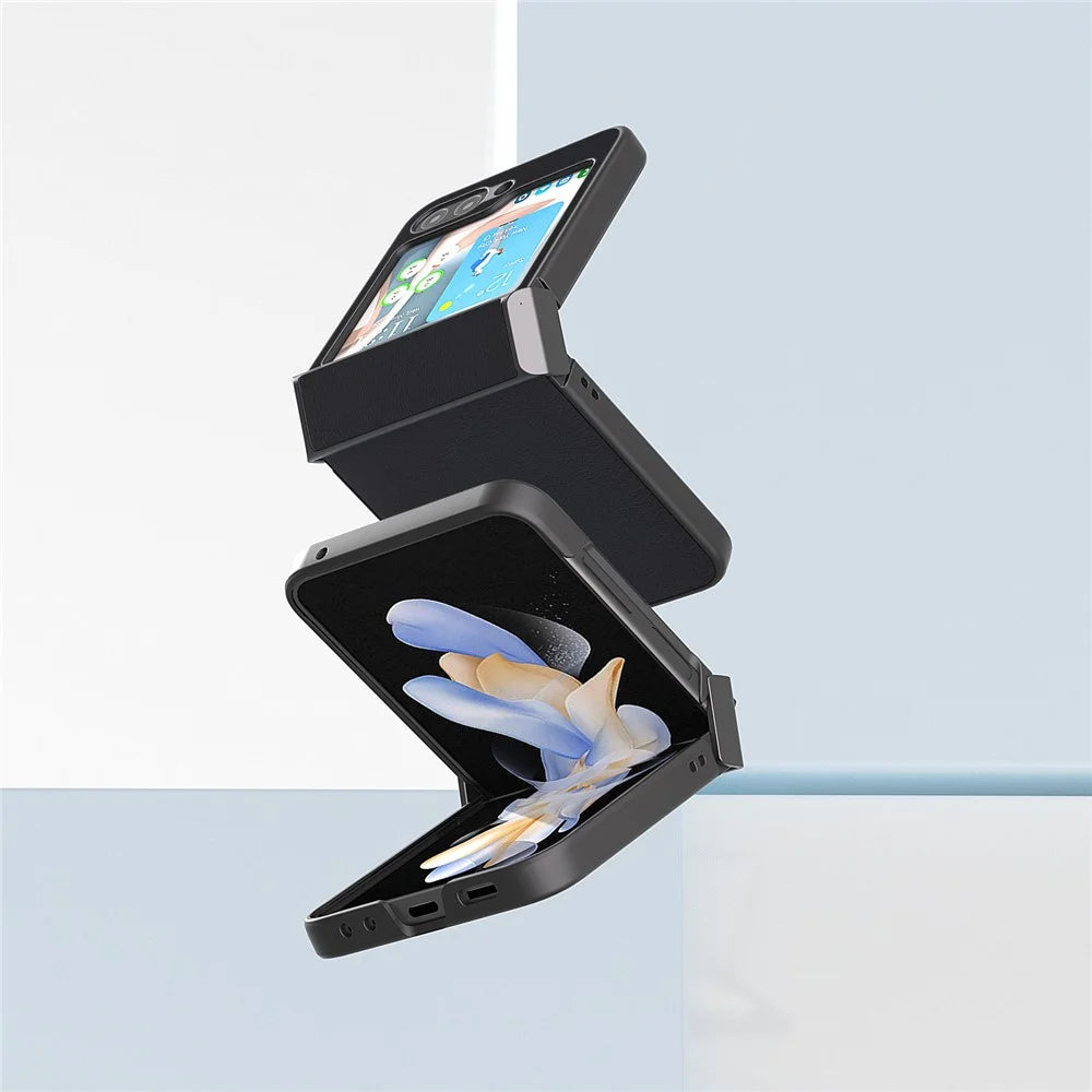 ABEEL Shockproof Case for Samsung Galaxy Z Flip5 5G Anti-Drop Slim Textured PU+PC Phone Cover - Black - 6