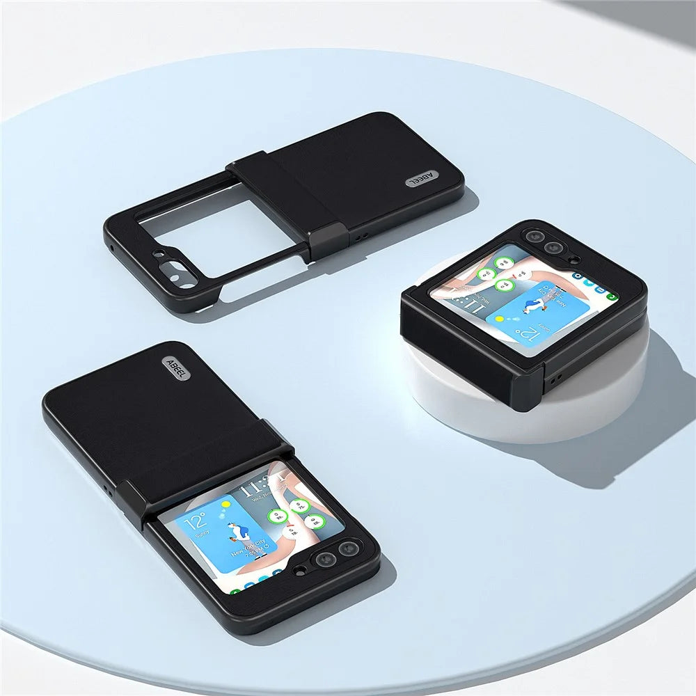 ABEEL Shockproof Case for Samsung Galaxy Z Flip5 5G Anti-Drop Slim Textured PU+PC Phone Cover - Black - 7