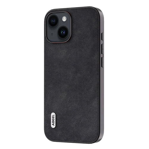 ABEEL For iPhone 15 Anti-drop Textured PU Leather Coated PC+TPU Shell Ultra Thin Phone Case - Black - 1