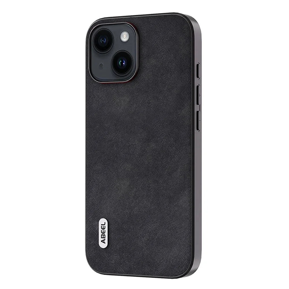 ABEEL For iPhone 15 Anti-drop Textured PU Leather Coated PC+TPU Shell Ultra Thin Phone Case - Black - 1