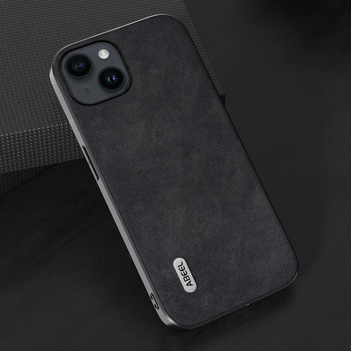 ABEEL For iPhone 15 Anti-drop Textured PU Leather Coated PC+TPU Shell Ultra Thin Phone Case - Black - 3
