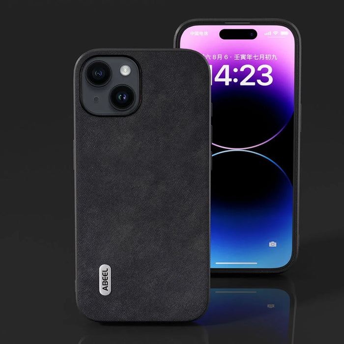 ABEEL For iPhone 15 Anti-drop Textured PU Leather Coated PC+TPU Shell Ultra Thin Phone Case - Black - 5